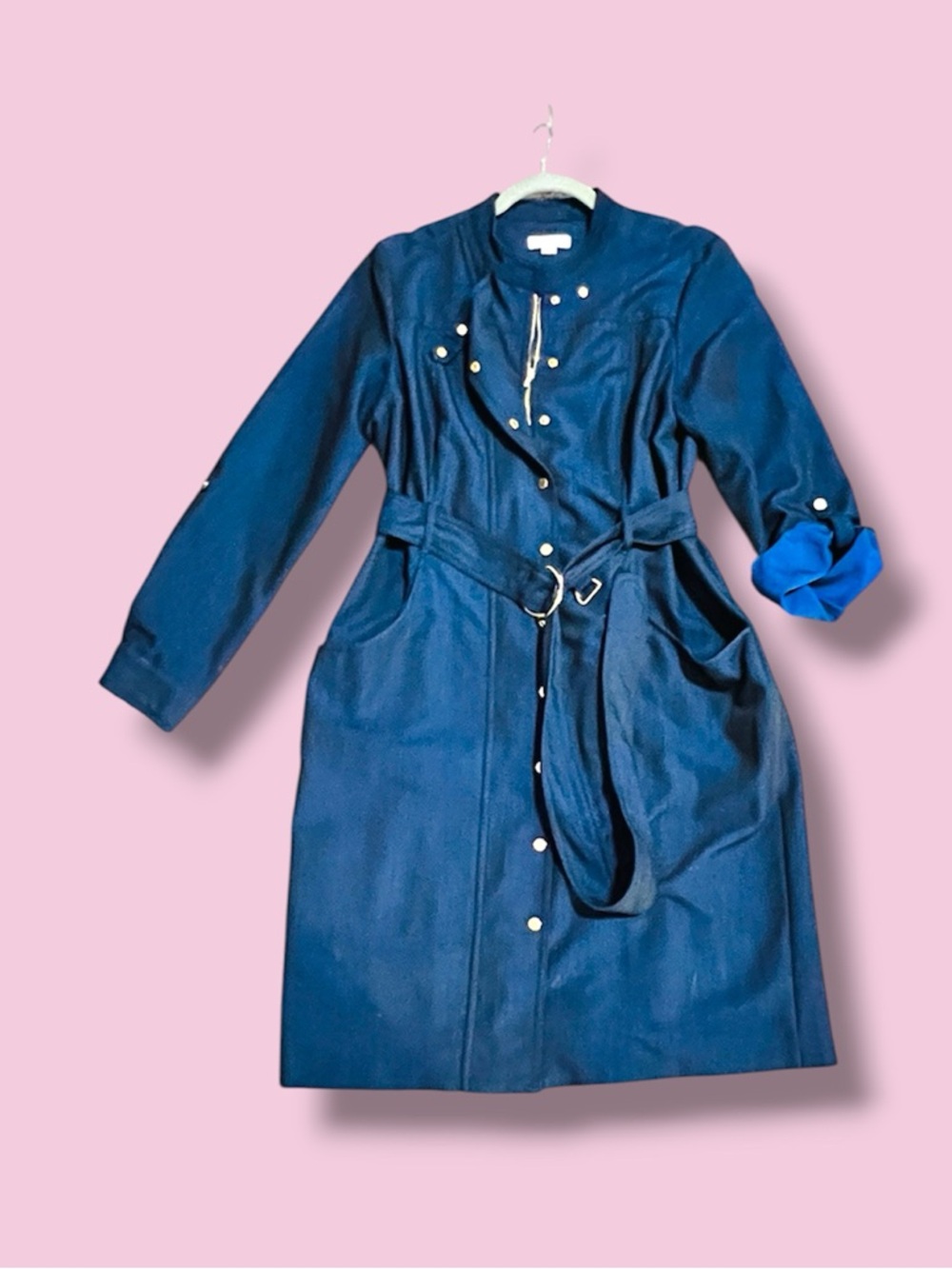 Calvin Klein Navy Midi Snap-Belt Shirt Dress